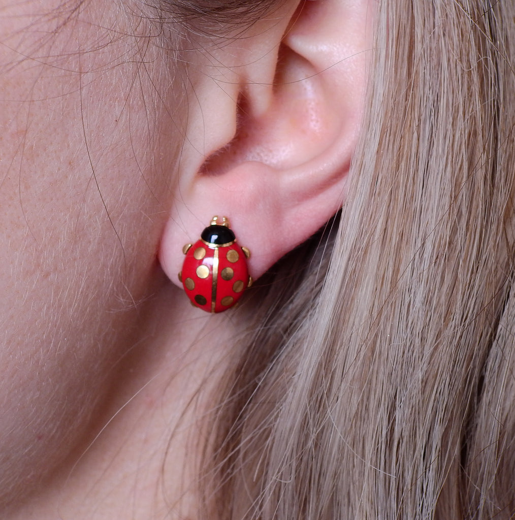 Cartier Ladybug Enamel Gold Earrings 