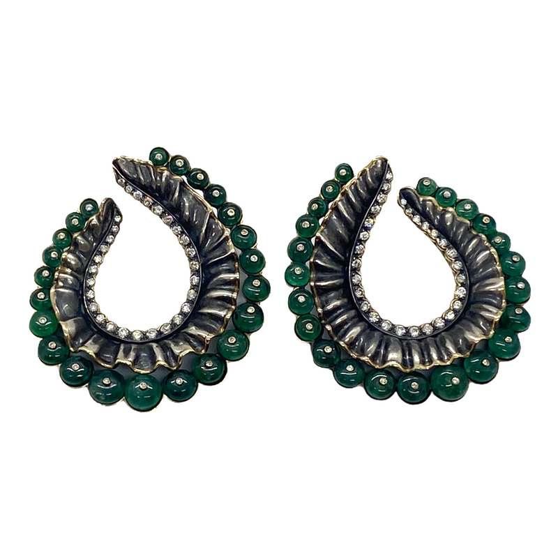 Marilyn Cooperman Emerald Diamond Silver Gold Swirl Earrings – Oak Gem