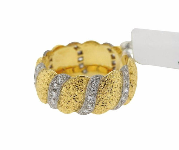 Buccellati Yellow and White Gold Eternelle Band with Diamonds, Size 7