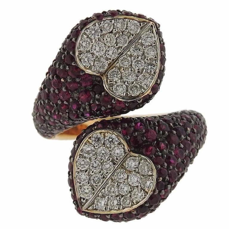 G. Bulgari Enigma Gold Diamond Ruby Heart Bypass Ring – Oak Gem