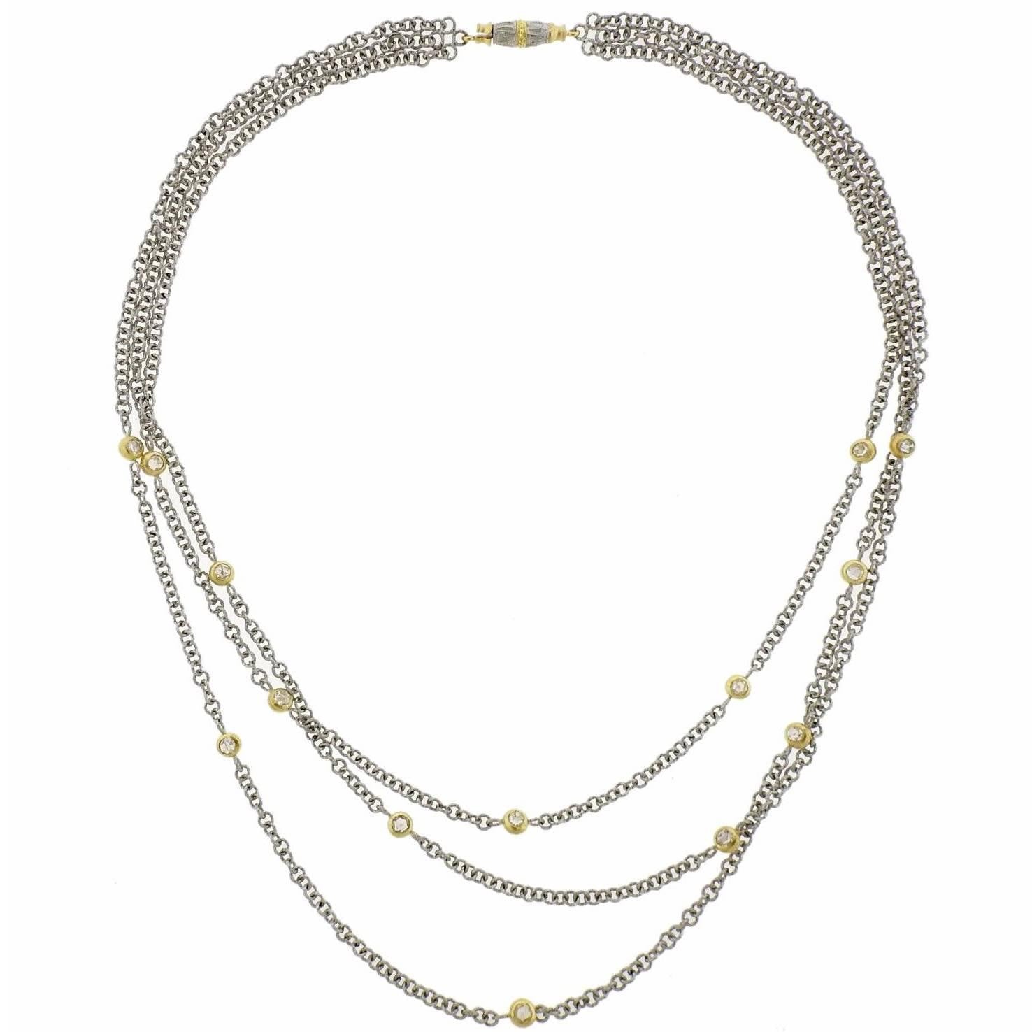 Buccellati Gold Three Strand Diamond Station Necklace – Oak Gem