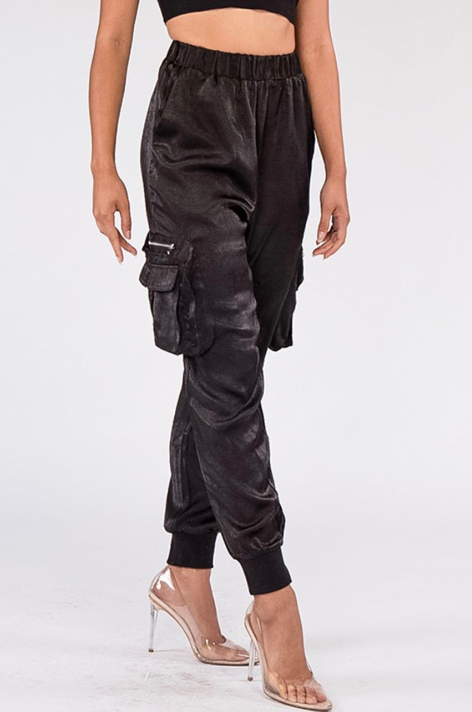 satin cargo joggers