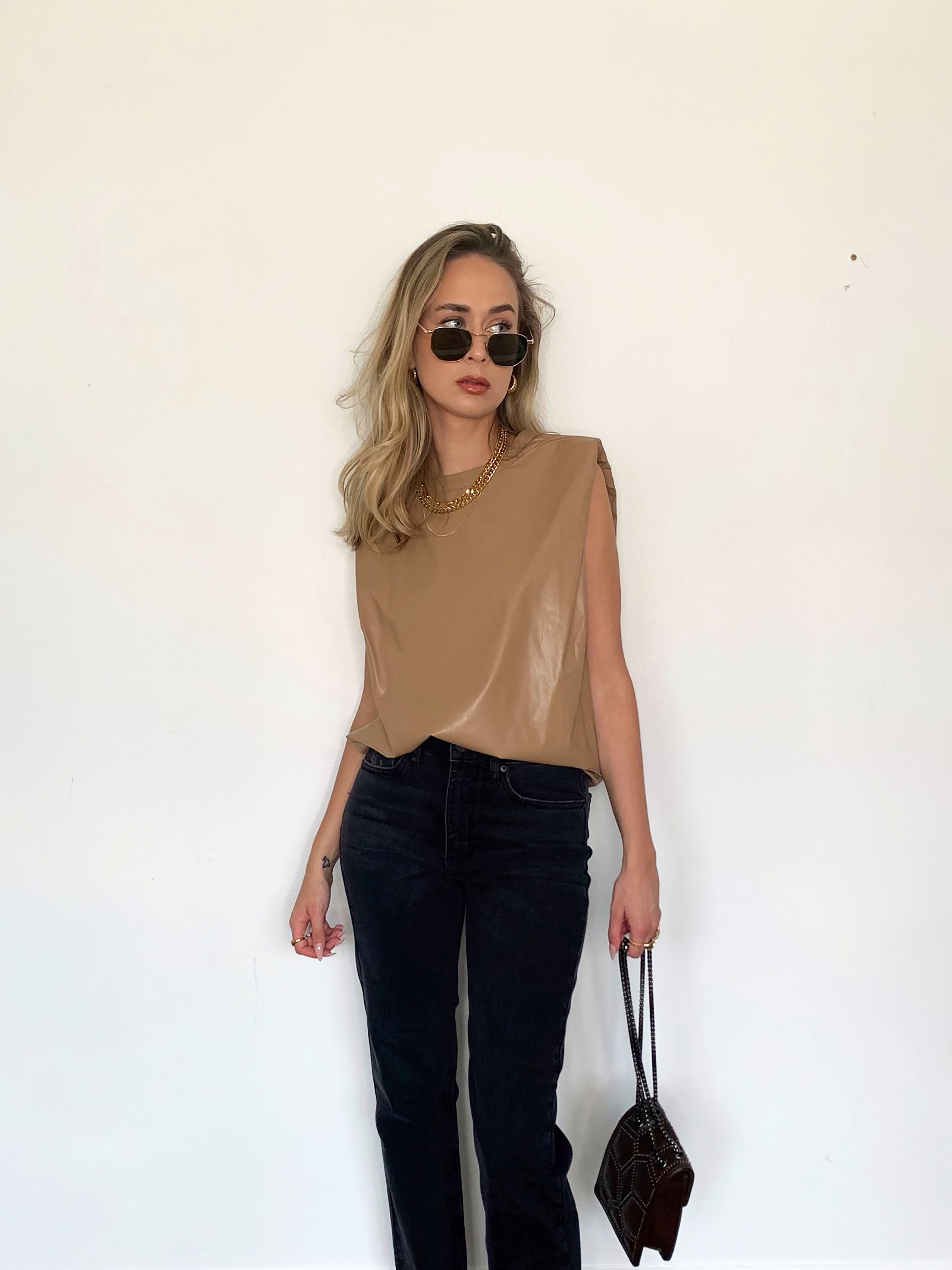 Power Shoulder Leather Top