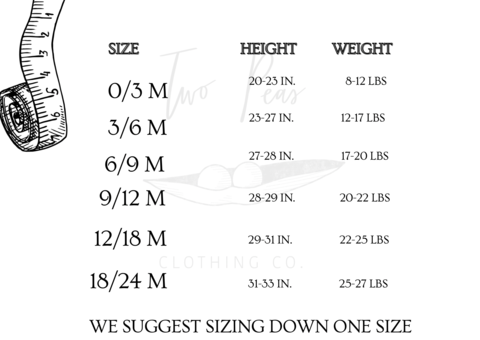 Two Peas Clothing Co Size Chart