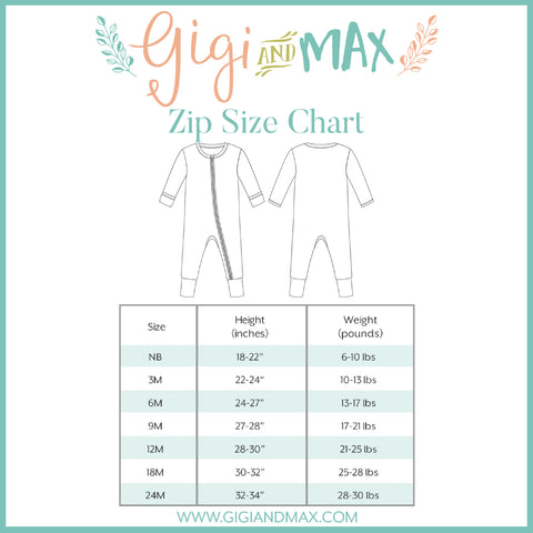 Gigi & Max One Piece Size Chart