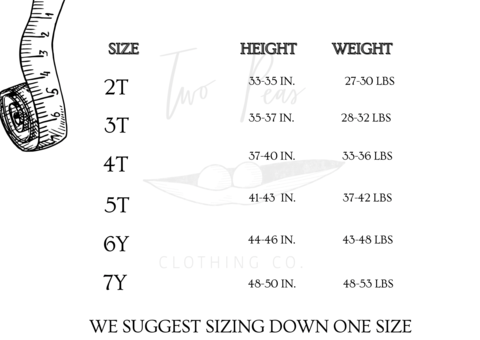 Two Peas Clothing Co Pajama Size Chart