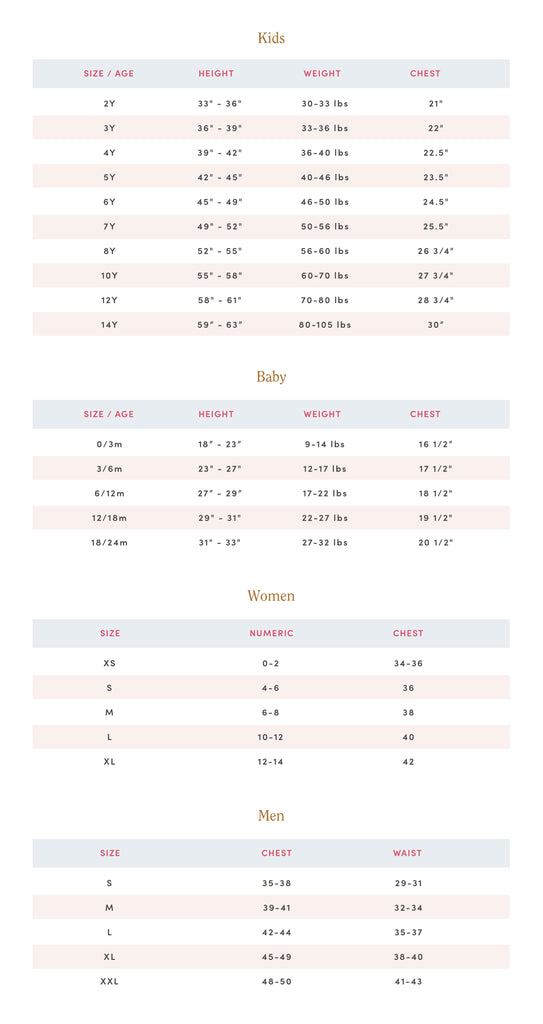 Pink chicken Size Guide