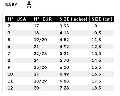 Mini Melissa Size Chart