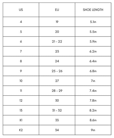 Shooshoos Size Guide