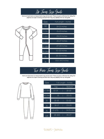 Toast + Jams Size Guide