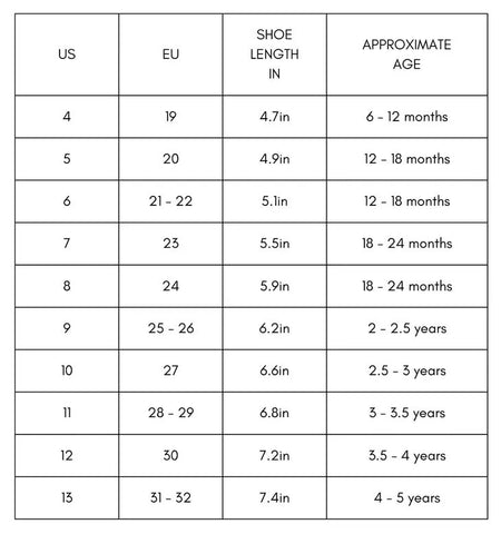 Shooshoos Size Chart