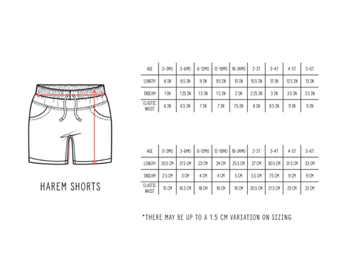 Little Bipsy Harem Shorts Size Chart