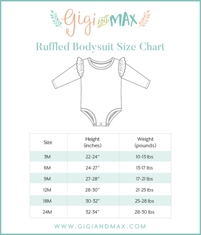 Gigi & Max Ruffle Bodysuit Size Chart