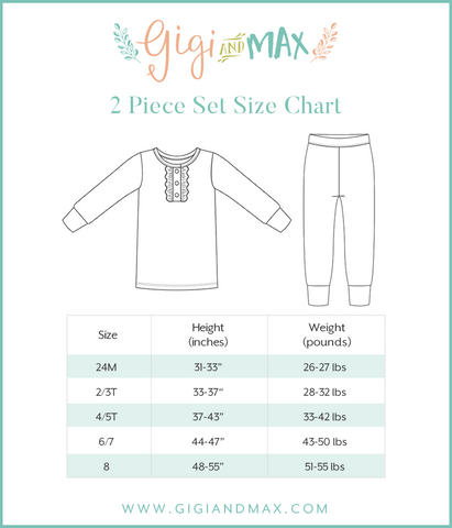 Gigi and Max Pajama Set Size Chart