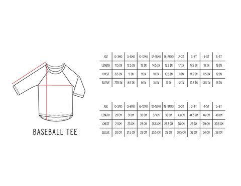Little Bipsy Baseball Tee Size Chart