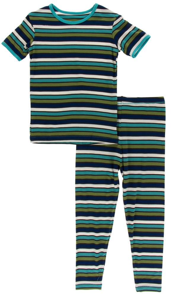 KicKee Pants Botany Grasshopper Stripe S/S Pajama Set with Pants ...