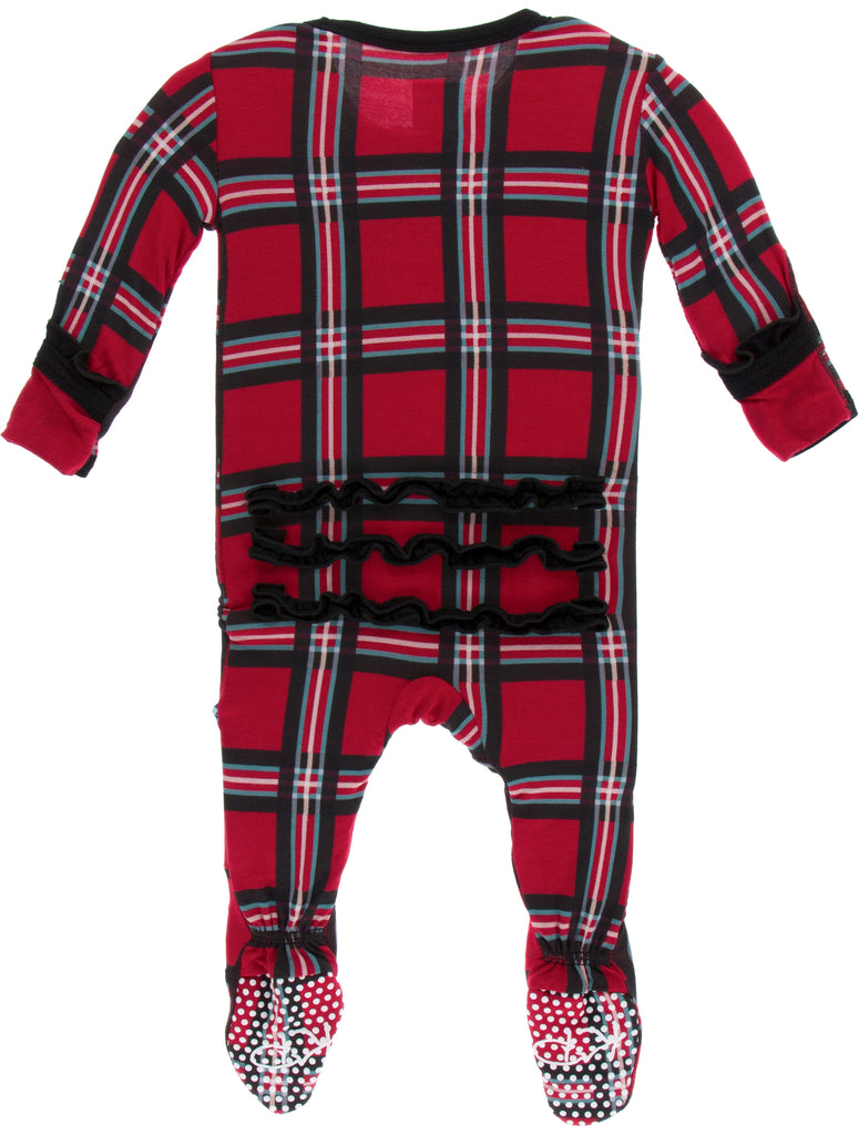 KicKee Pants Christmas Plaid 2019 Classic Ruffle Footie with Zipper