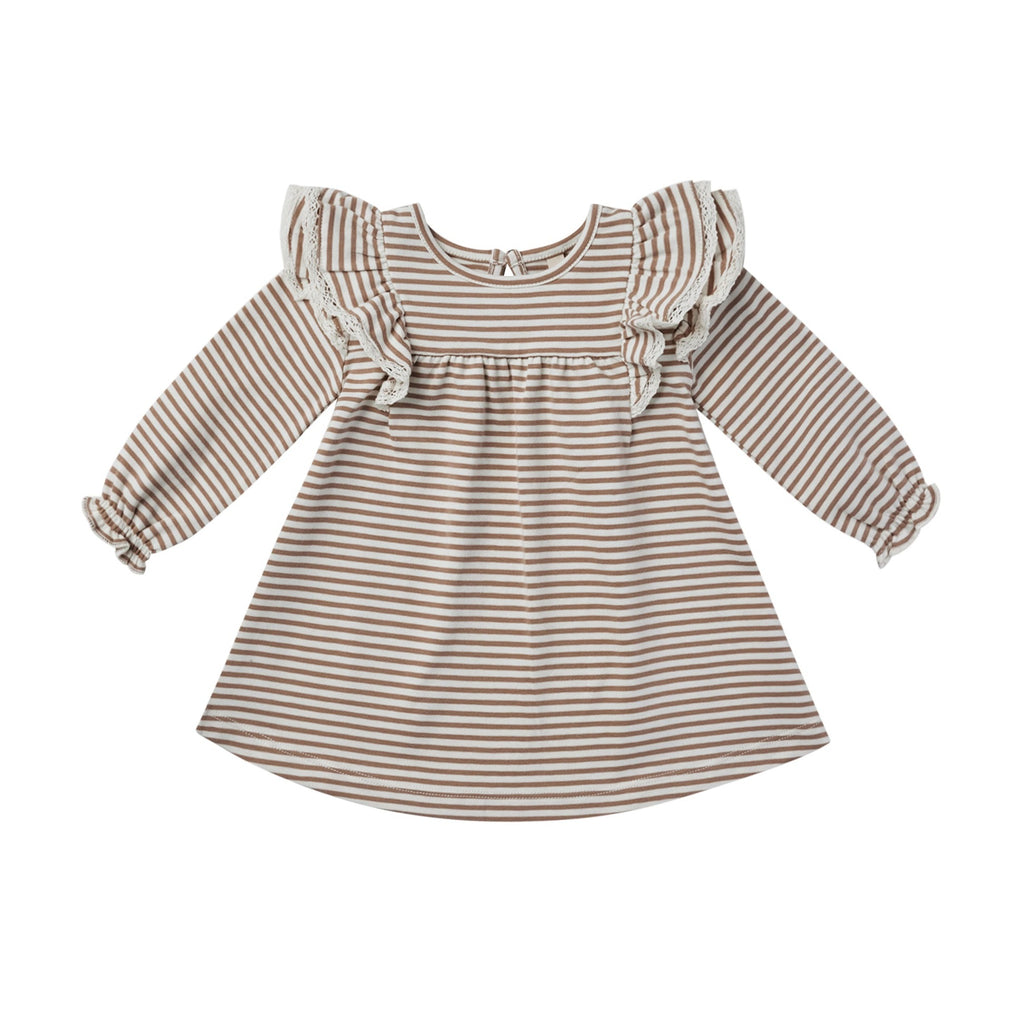 Quincy Mae Long Sleeve Flutter Dress - Cocoa Stripe – Basically Bows ...