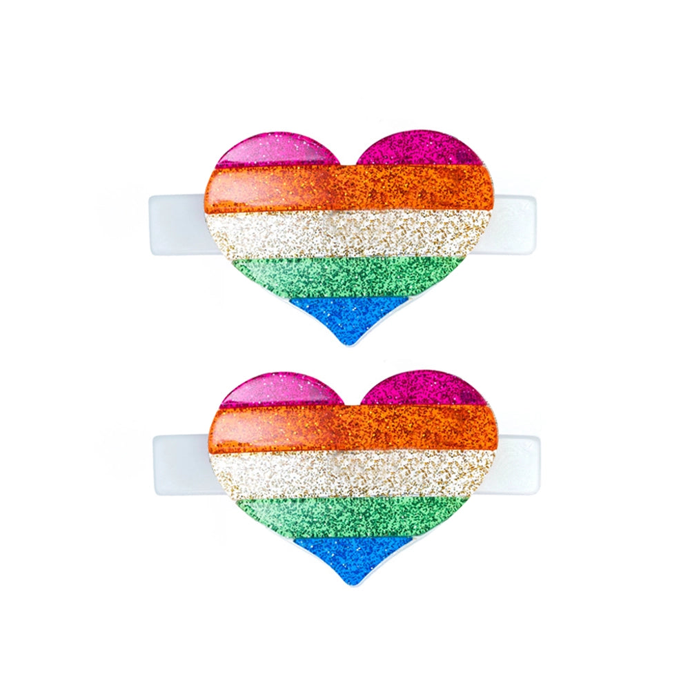Lilies & Roses Rainbow Glitter Heart Alligator Clip Set