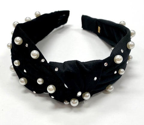 Bari Lynn Velour Twist Knot Headband with Pearls & Swarovski Crystals ...
