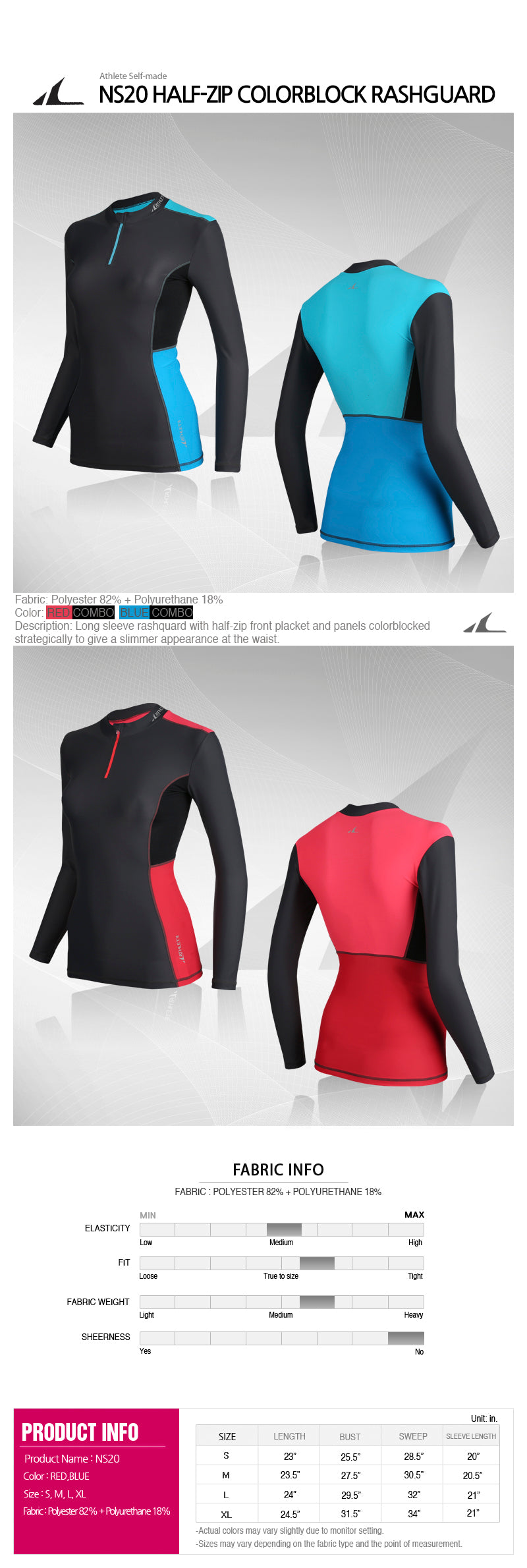 ATHLETE Women's Half-Zip Colorblock Rashguard Longsleeve Top, Style NS20