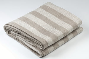 BLESS LINEN Jacquard Striped Pure Linen Flax Bath Towel, Grey/White