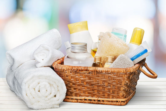 How to Clean Woven Baskets: a woven basket with cleaning supplies