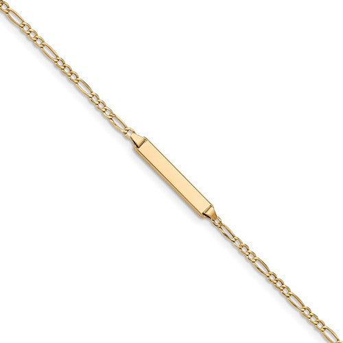 14k Polished ID With Semi-Solid Figaro Engravable Bracelet