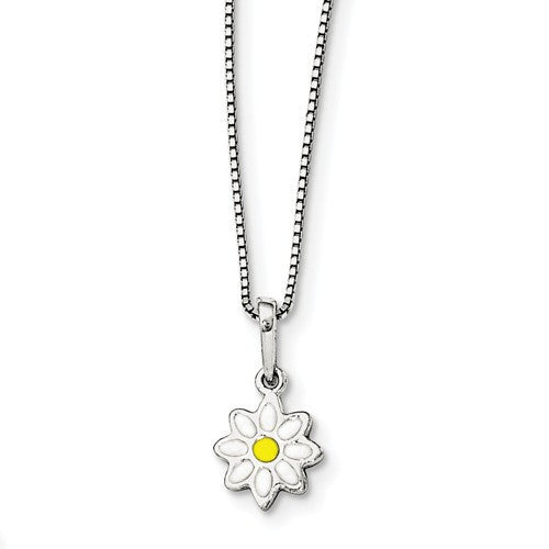 Sterling Silver Enamel Flower 15in Necklace