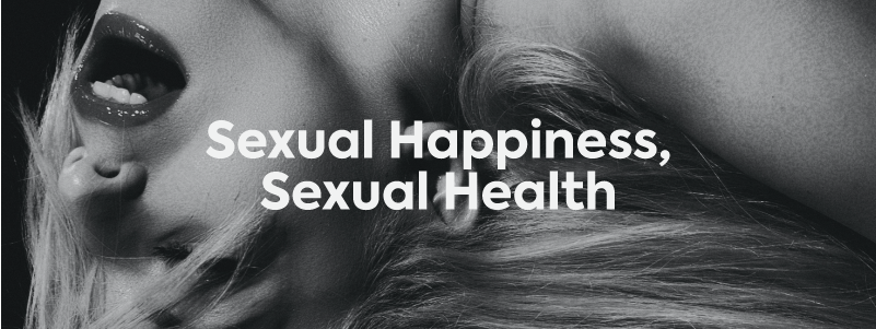 A person with the O-face with the text "Sexual happiness, sexual health"