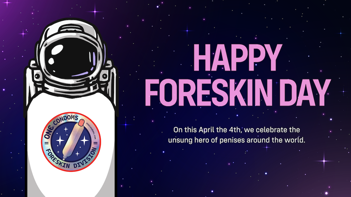 Happy Foreskin Day! Astronaut sporting a foreskin logo.