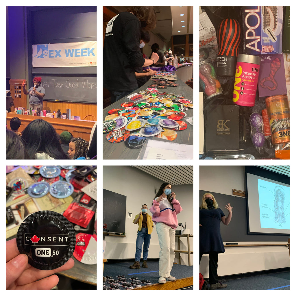 Sex Week at Harvard 2021 collage image of speakers and products featured at the event