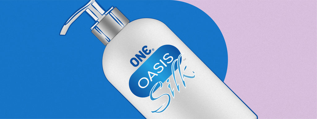 A bottle of ONE Oasis Silk lubricant, which can be used for vaginal dryness.