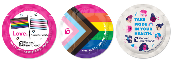Planned Parenthood themed ONE condom wrappers