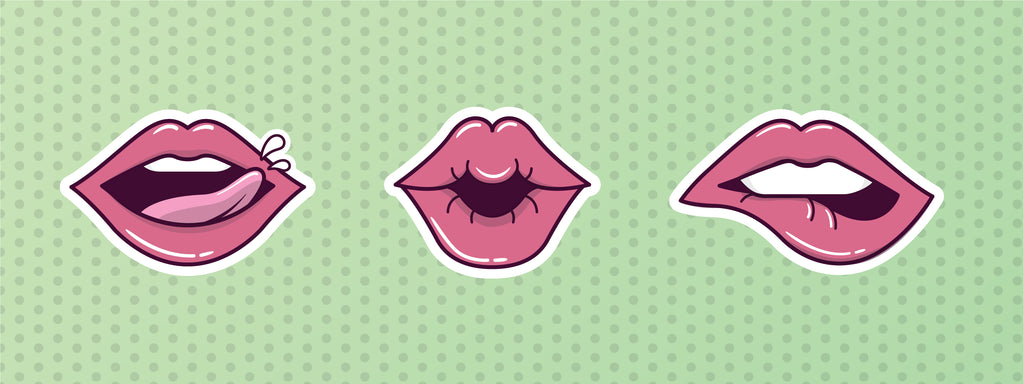 Three sets of suggestive lips symbolizing oral sex.
