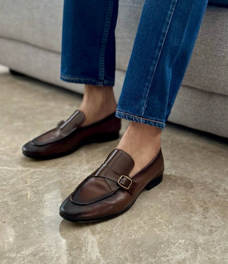 Pelle Santino - Brown Milled Single Monk Loafers - Ultra-Flex