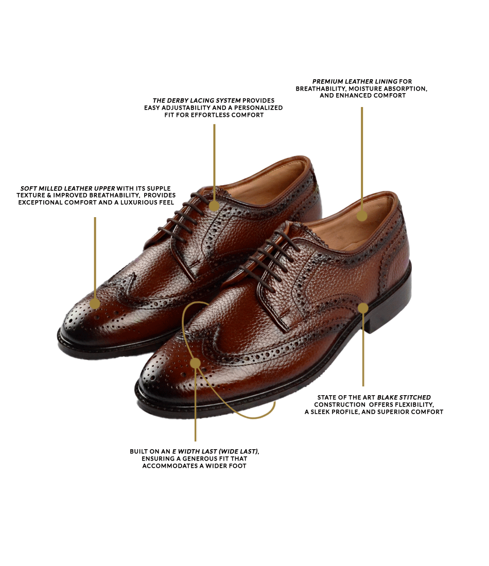 Pelle Santino - Full Brogue Derby - Cognac (Wide) - best shoes for wide feet india