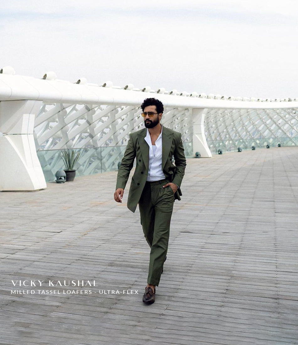 Vicky Kaushal in Pelle Santino - Brown Milled Tassel Loafers - Ultra-Flex