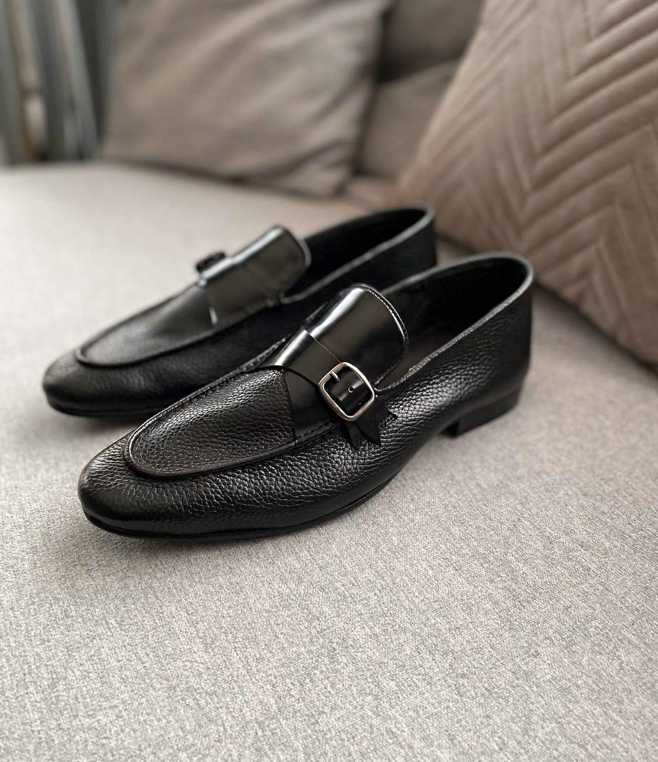 Pelle Santino - Black Milled Single Monk Loafers - Ultra-Flex – The ...