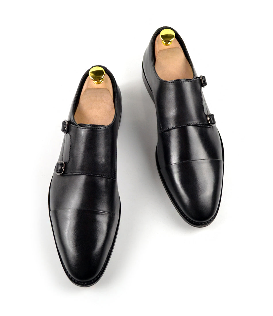 pelle santino - Double Monk Straps Cap toe - Black – The Dapper Man