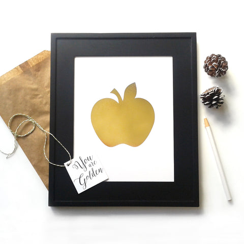 Teacher Thank You Gift Idea Gold Foil Apple Print You Are