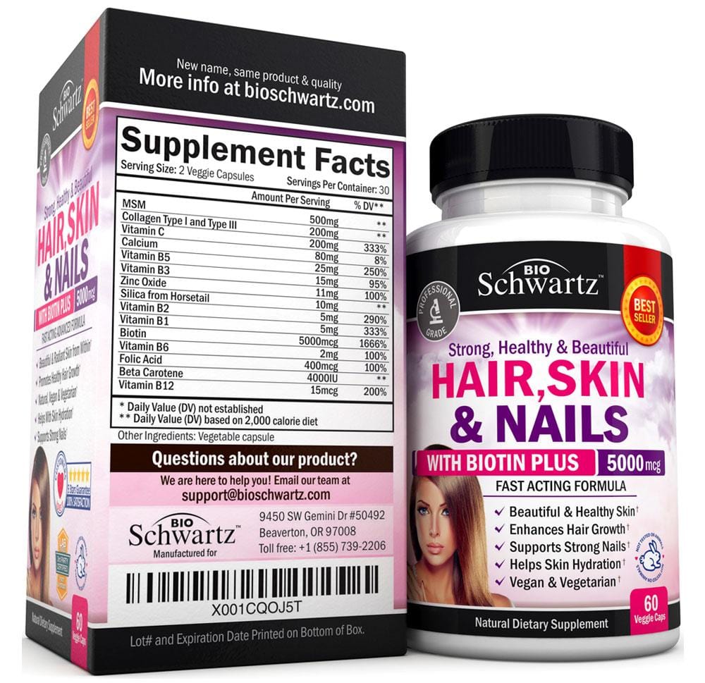 Hair Skin Nails Vitamins With Biotin 5000 Mcg BioSchwartz