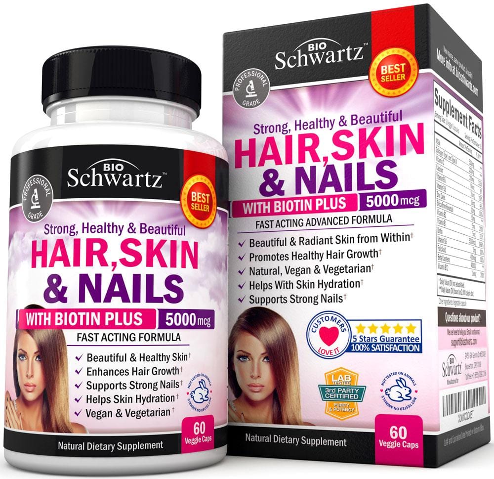 Hair Skin Nails Vitamins With Biotin 5000 Mcg BioSchwartz