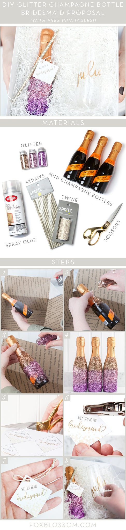 Foxblossom Co. DIY Glitter Champagne Bridesmaid Proposal