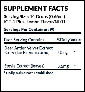 IGF-1 Plus Deer Antler Velvet Supplement Facts label