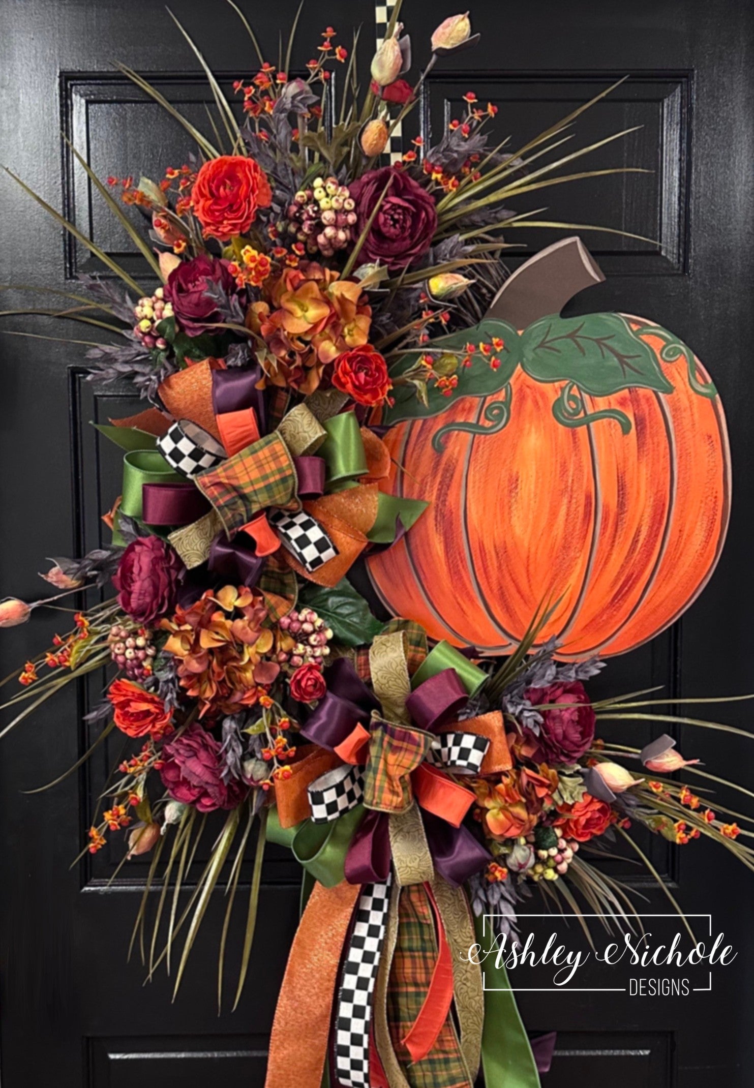 Burgundy & Orange Elegant Pumpkin Wreath - AshleyNichole Designs product image