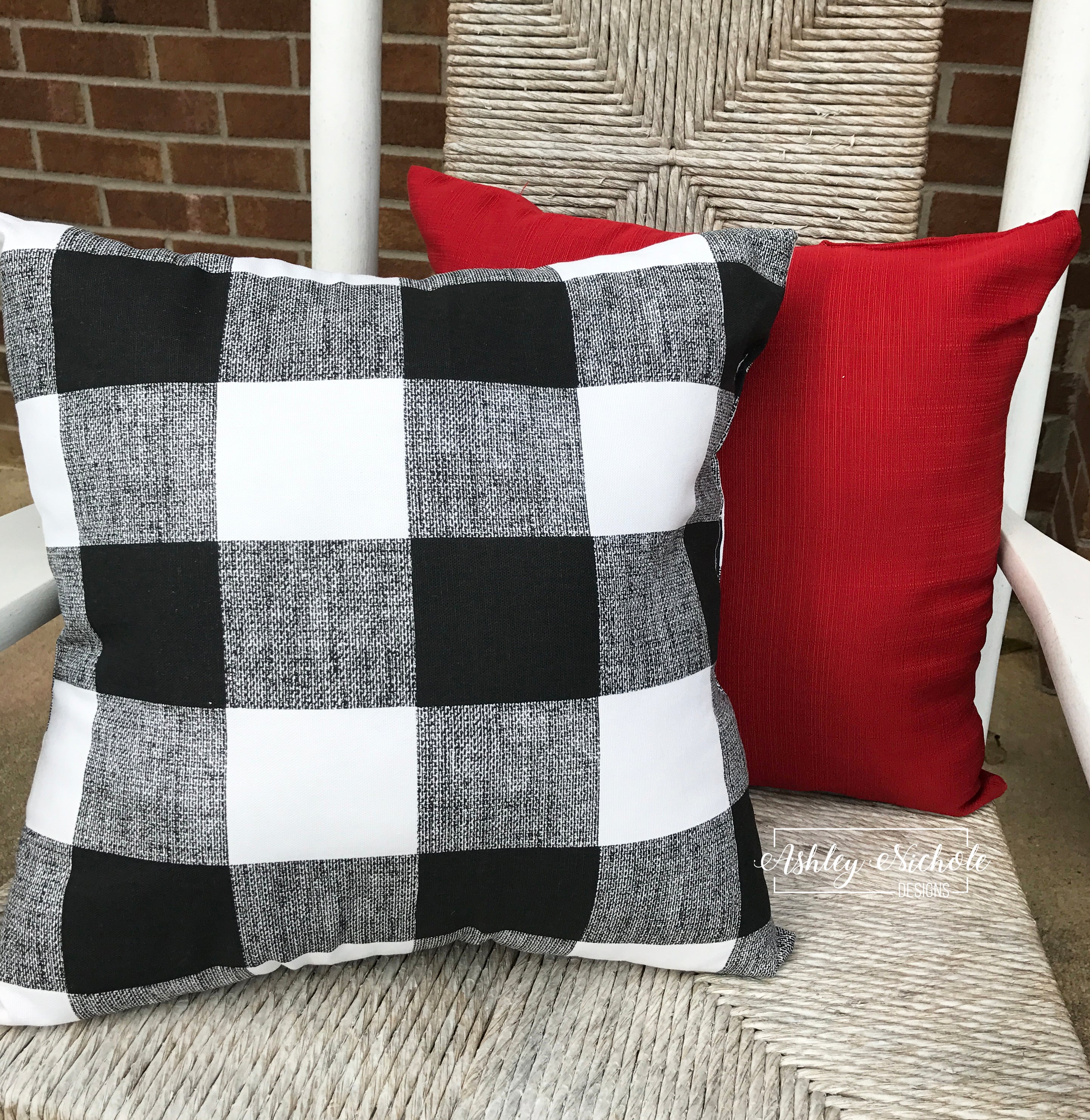 18" Outdoor PillowBlack & White Buffalo Check AshleyNichole Designs