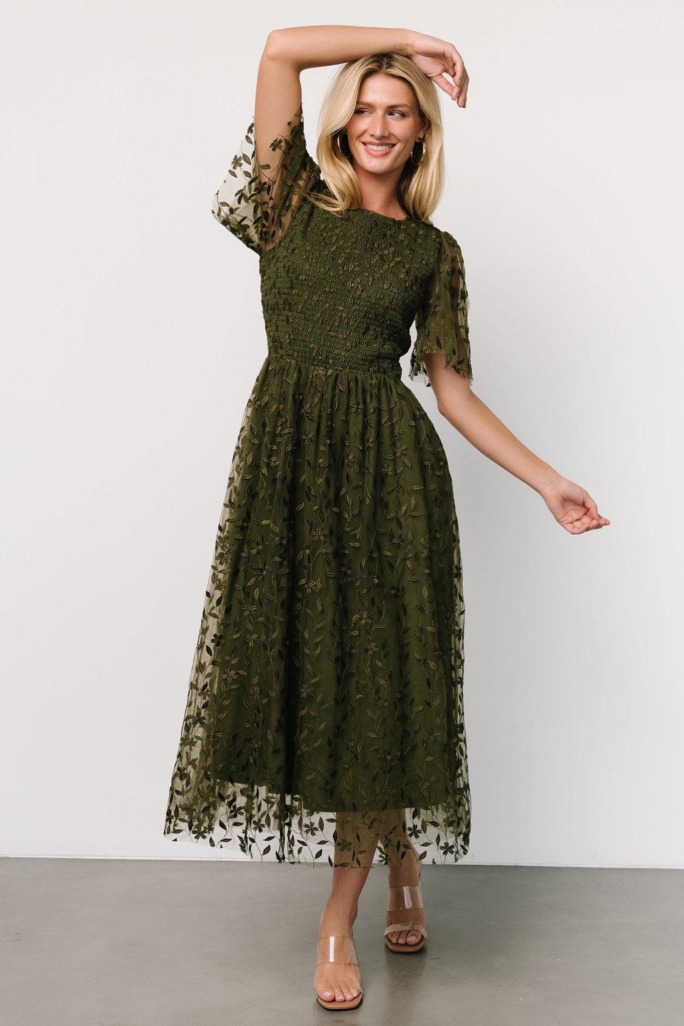 Kendra Embroidered Dress | Olive - Baltic Born product image