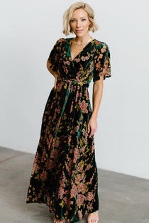 Uma Velvet Maxi Dress | Green Floral | Baltic Born