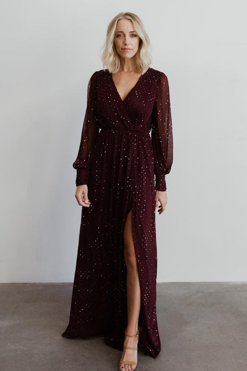 Zurich Long Sleeve Sequin Gown, Rose Gold